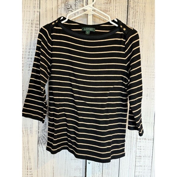 Lauren Ralph Lauren Tops - Lauren Ralph Lauren Women’s Top Black And Cream Stripe Medium 3/4 Sleeve